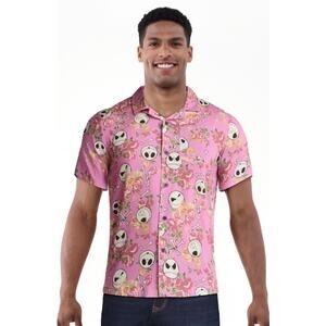 Nightmare Before Christmas NWT Mens Size L Pink Floral Hawaiian Button-Up Shirt